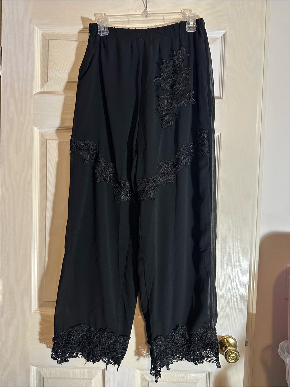 Pretty Angel Black Wide Leg Lace-Trim Pants